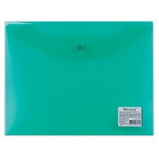 Папка-конверт с кнопкой А5 0,18мм прозрачная зеленая Brauberg 224025
