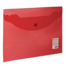 Папка-конверт с кнопкой А5 0,18мм прозрачная красная Brauberg 224026