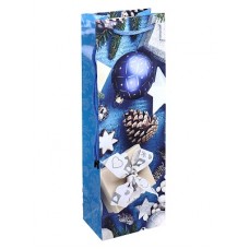 нгПакет подарочный под бутылку 36*12см Праздничная композиция на синем ПКП-5627 ламинация