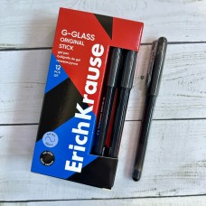 Ручка гель игольчатая ErichKrause G-Glass черная 0,5мм 61302 Stick Original трехгр.черный мат.корпус