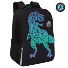 Рюкзак школьный 17л Grizzly мужской Динозавр черно-зеленый, жестк.спинка 29*38*16см RB-451-11