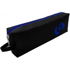 Пенал-косметичка объемная с ручкой, цвет черный, синий логотип и молния, 21*7*3,5 см PB0028-BL