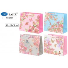 Пакет подарочный бумага 23*18см Цветы и бабочки Basir МС-6101 плотный, гориз.
