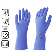 Перчатки резиновые латексные КЩС  размер 7,5-8 (M) синие (кислотощелочестойкие) хлопк.напыл. 74734