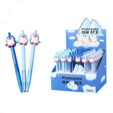 Ручка-игрушка Пингвины Mazari M-7724-70 синяя 0,7мм, автомат, игольчатая, фигурка на корпусе