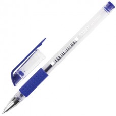 Ручка гель резиновый грип STAFF синяя 0,5мм GP-191 141822 прозрачный корпус