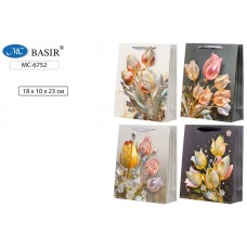 Пакет подарочный бумага 23*18см Тюльпаны Basir МС-6752 плотный, матовый
